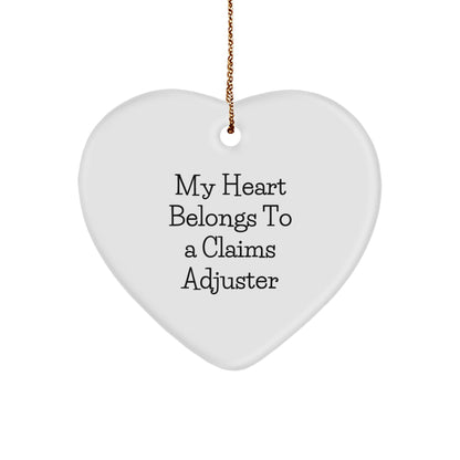Funny Claims Adjuster Gifts, 'My Heart Belongs To A Claims Adjuster' Heart Ornament for Christmas, Gifts from Men to Women, Coworkers, or Friends
