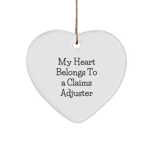Funny Claims Adjuster Gifts, 'My Heart Belongs To A Claims Adjuster' Heart Ornament for Christmas, Gifts from Men to Women, Coworkers, or Friends - Image 1