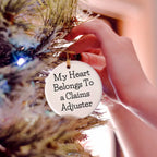 Funny Claims Adjuster Gifts from Friends and Family - 'My Heart Belongs To A Claims Adjuster' Circle Ornament for Christmas