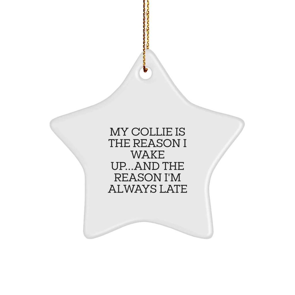 Funny Collie Dog Gifts - My Collie Is The Reason I Wake Up...and The Reason I'm Always Late, Star Ornament for Christmas