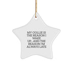 Funny Collie Dog Gifts - My Collie Is The Reason I Wake Up...and The Reason I'm Always Late, Star Ornament for Christmas