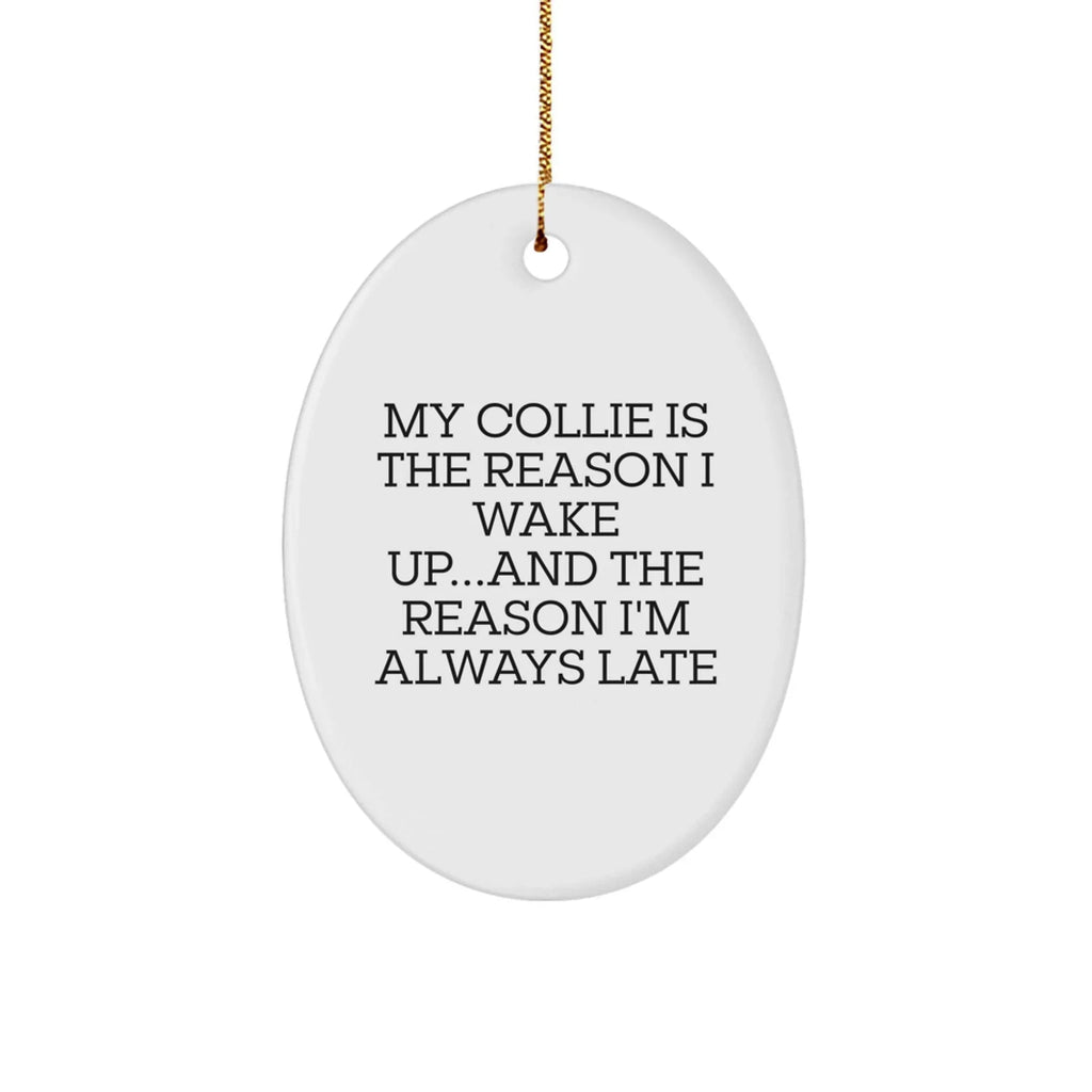 Funny Collie Dog Oval Ornament Gifts - 'My Collie Is The Reason I Wake Up...and The Reason I'm Always Late'