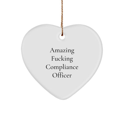 Funny Compliance Officer Gifts from Friends - 'Amazing F-king Compliance Officer' Heart Ornament, Christmas Unique Gifts for Compliance Officer