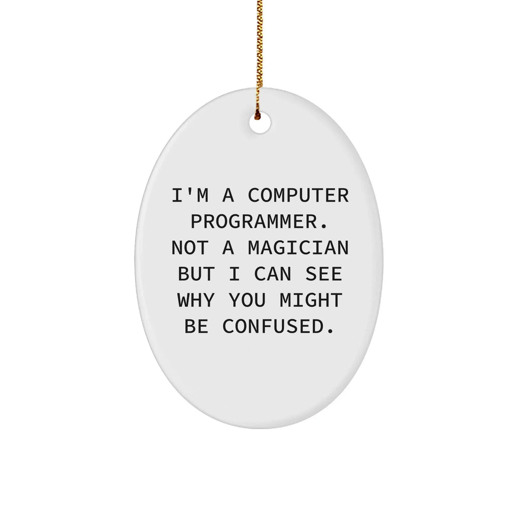 Funny Computer Programmer Gifts for Him, Oval Ornament with I'm Not a Magician Quote, Gifts from Men to Coworkers, Perfect Christmas Unique Gifts for Programmers
