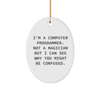 Funny Computer Programmer Gifts for Him, Oval Ornament with I'm Not a Magician Quote, Gifts from Men to Coworkers, Perfect Christmas Unique Gifts for Programmers