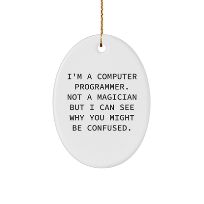 Funny Computer Programmer Gifts for Him, Oval Ornament with I'm Not a Magician Quote, Gifts from Men to Coworkers, Perfect Christmas Unique Gifts for Programmers
