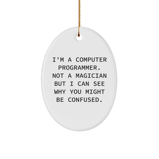 Funny Computer Programmer Gifts for Him, Oval Ornament with I'm Not a Magician Quote, Gifts from Men to Coworkers, Perfect Christmas Unique Gifts for Programmers