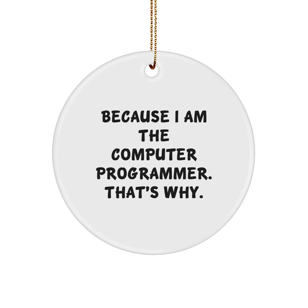 Funny Computer Programmer Gifts from Friends, Circle Ornament for Men, Because I Am The Computer Programmer. That's Why., Christmas Unique Gifts for Him