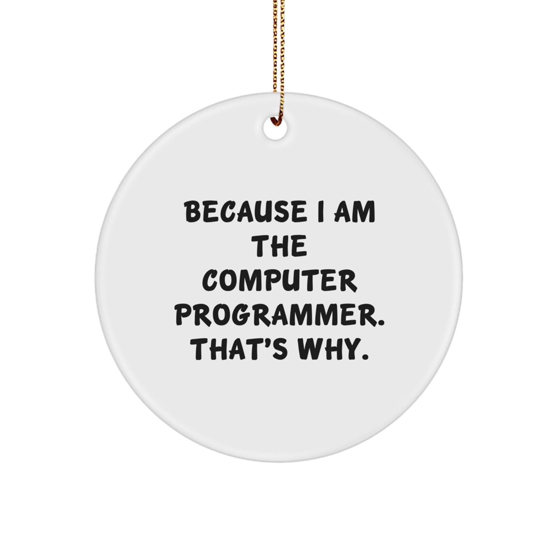 Funny Computer Programmer Gifts from Friends, Circle Ornament for Men, Because I Am The Computer Programmer. That's Why., Christmas Unique Gifts for Him