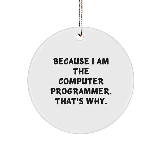 Funny Computer Programmer Gifts from Friends, Circle Ornament for Men, Because I Am The Computer Programmer. That's Why., Christmas Unique Gifts for Him
