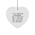 Funny Computer Programmer - Heart Ornament with Quote 'I'm A Computer Programmer. Not A Magician...' Christmas Ornament