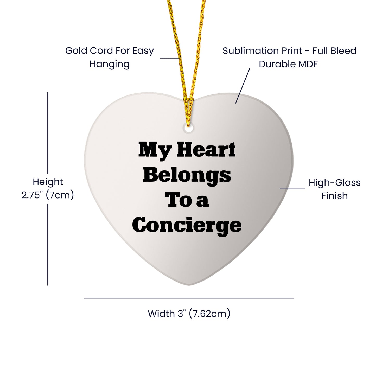 Funny Concierge Gifts - 'My Heart Belongs To A Concierge' Heart Ornament for Christmas, Gifts from Family, Friends, or Coworkers, Perfect for Concierge Enthusiasts