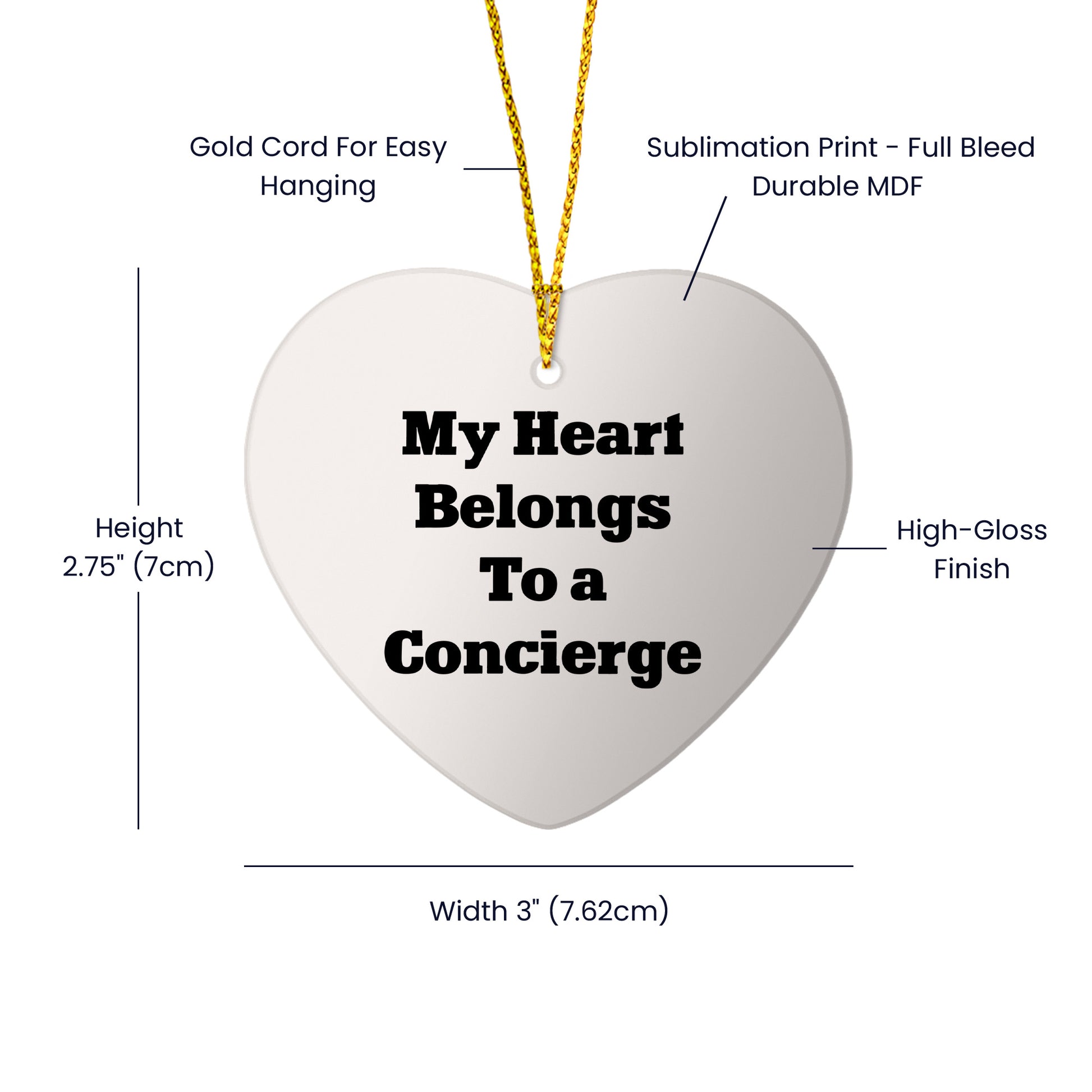 Funny Concierge Gifts - 'My Heart Belongs To A Concierge' Heart Ornament for Christmas, Gifts from Family, Friends, or Coworkers, Perfect for Concierge Enthusiasts
