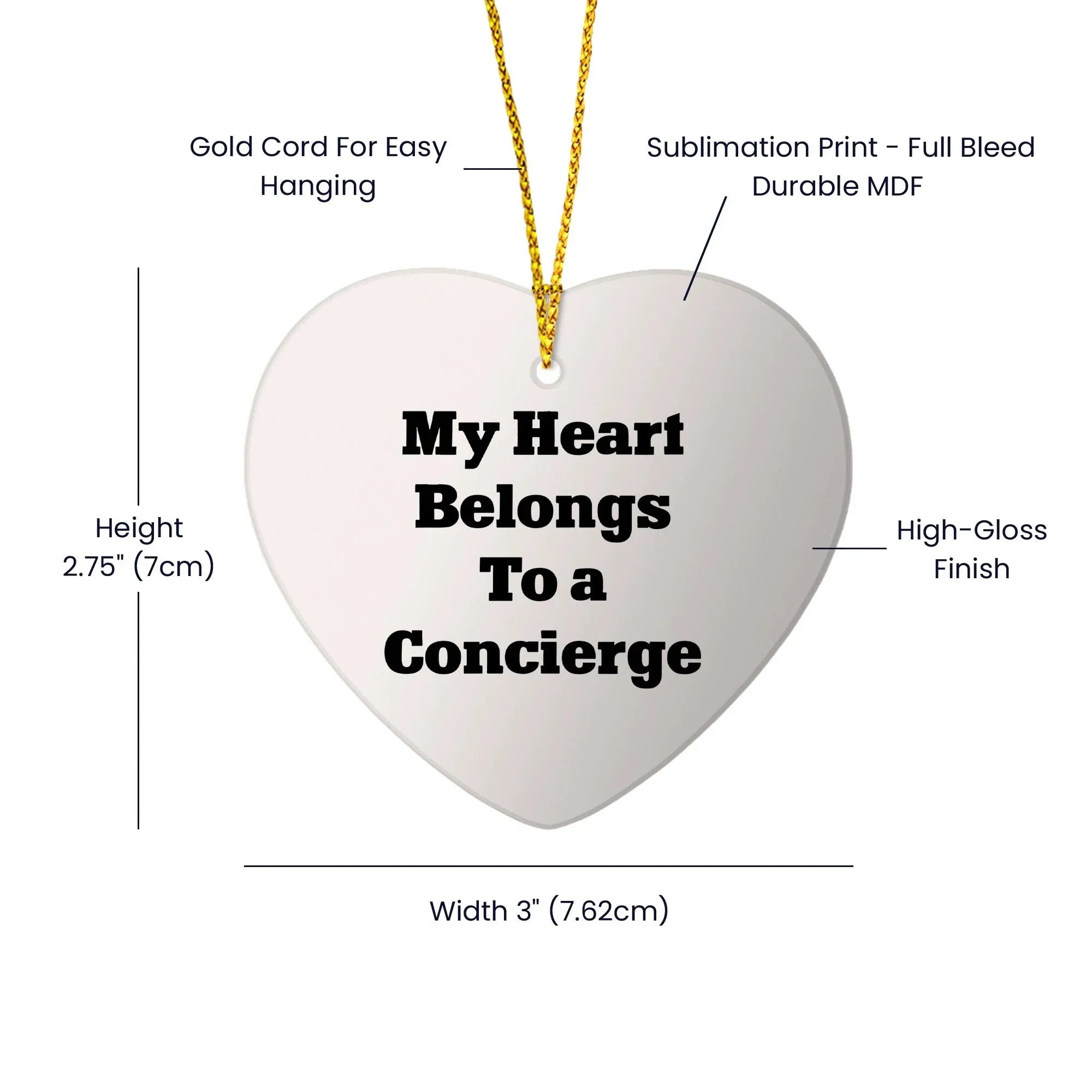 Funny Concierge Gifts - 'My Heart Belongs To A Concierge' Heart Ornament for Christmas, Gifts from Family, Friends, or Coworkers, Perfect for Concierge Enthusiasts