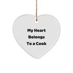 Funny Cook Gifts from Friends - My Heart Belongs To A Cook Heart Ornament, Unique Christmas Unique Gifts for Cook, Heart-Shaped Ornament with Gold Cord
