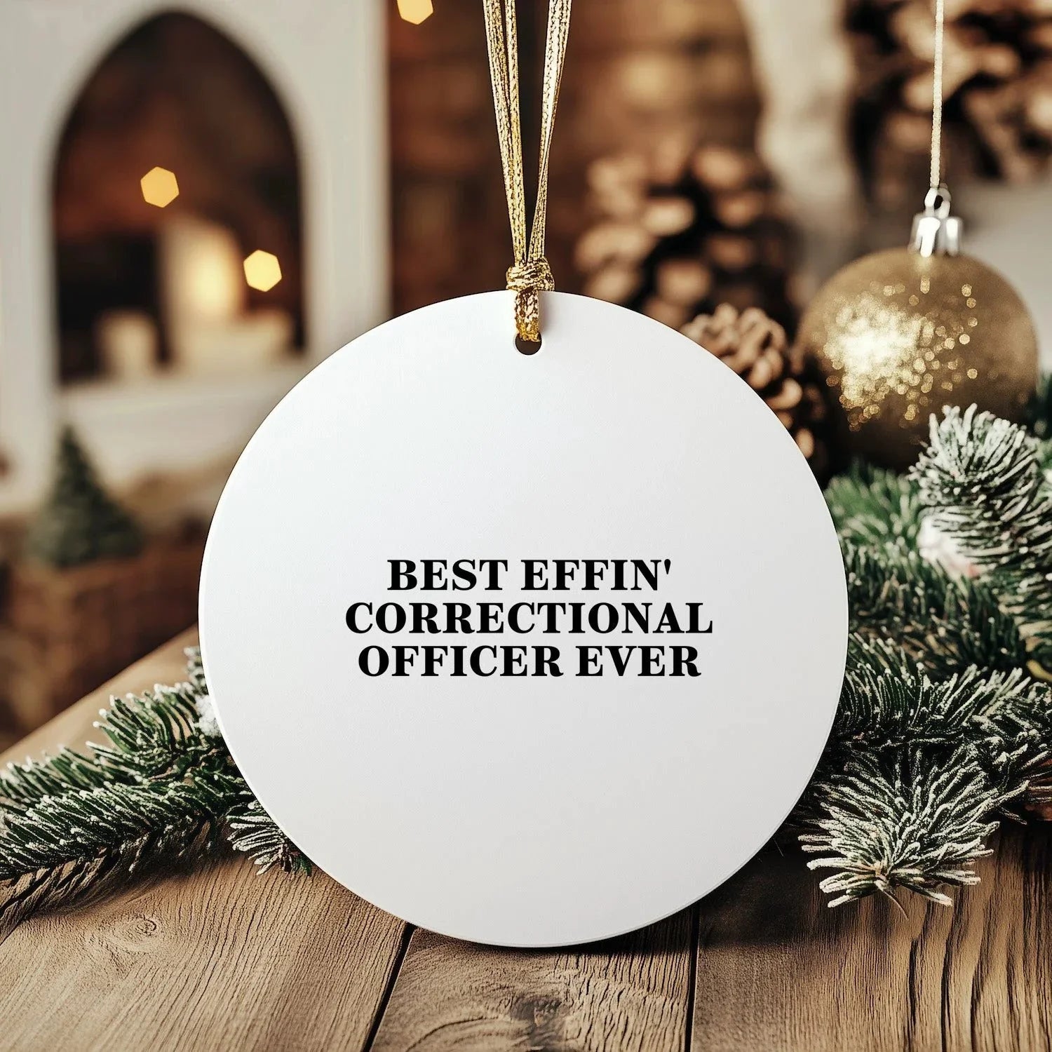 Funny Correctional Officer Gifts from Men, Gifts for Correctional Officers, Best Effin' Correctional Officer Ever Circle Ornament, Christmas Unique Presents