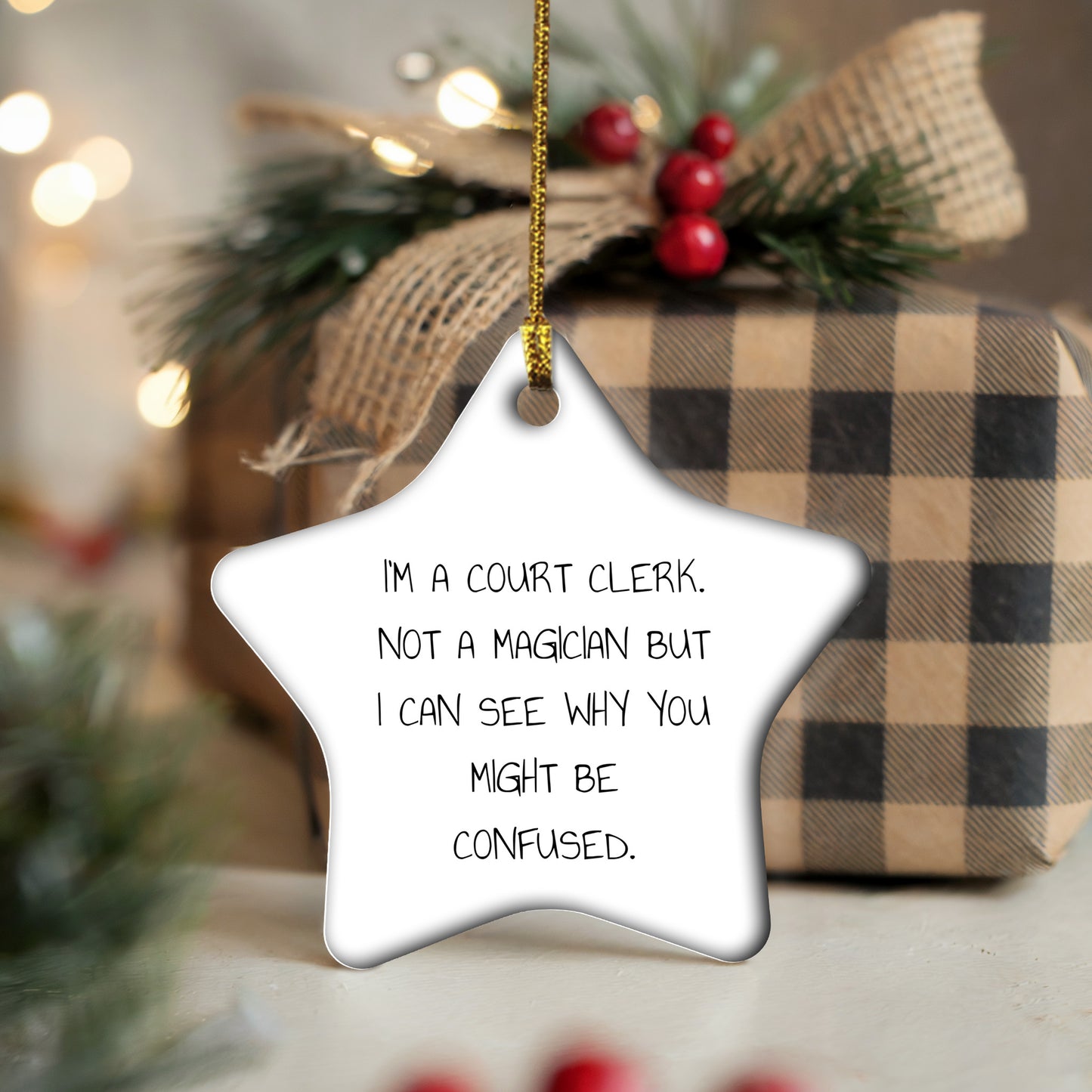 Funny Court Clerk Gifts from Friends - 'I'm A Court Clerk. Not A Magician...' Star Ornament for Court Clerk, Men, Women, and Family, Christmas Unique Presents