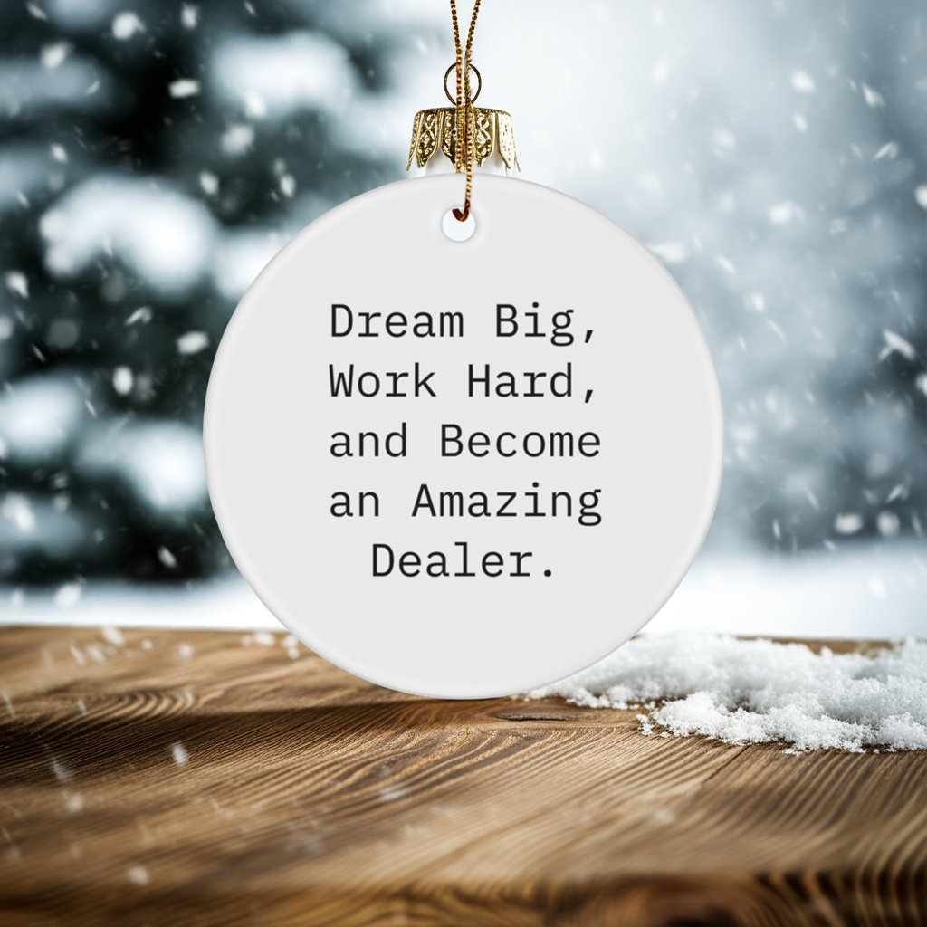 Funny Dealer Gifts, Dream Big, 'Work Hard, And Become An Amazing Dealer.' Circle Ornament for Christmas, Gifts from Friends to Family
