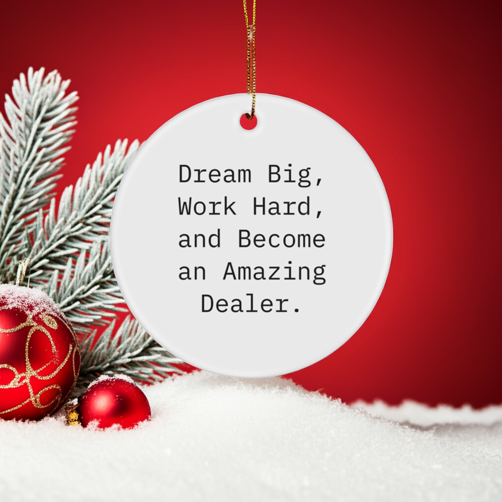 Funny Dealer Gifts, Dream Big, 'Work Hard, And Become An Amazing Dealer.' Circle Ornament for Christmas, Gifts from Friends to Family