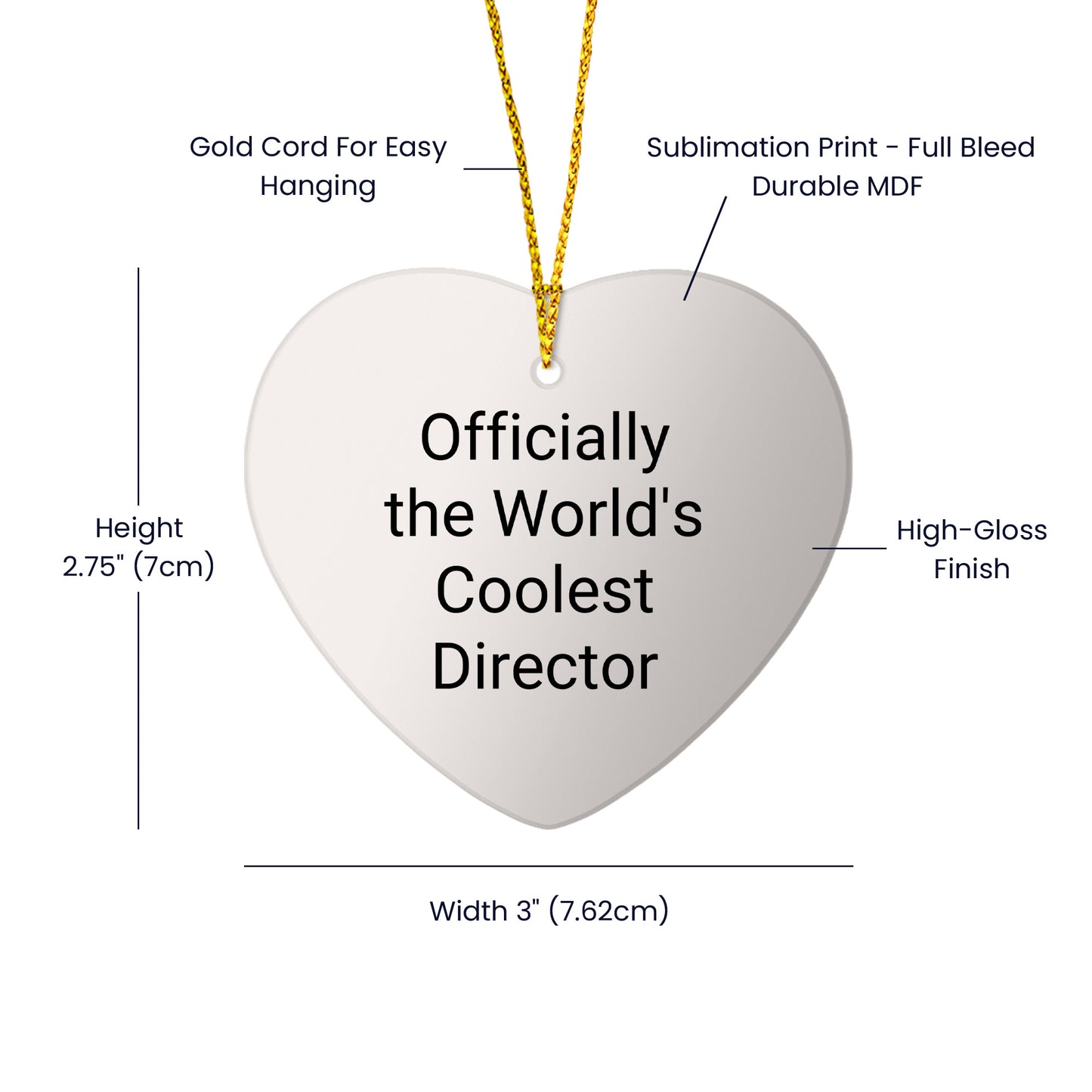 Funny Director Gifts, Officially The World's Coolest, Heart Ornament for Christmas Unique Gifts