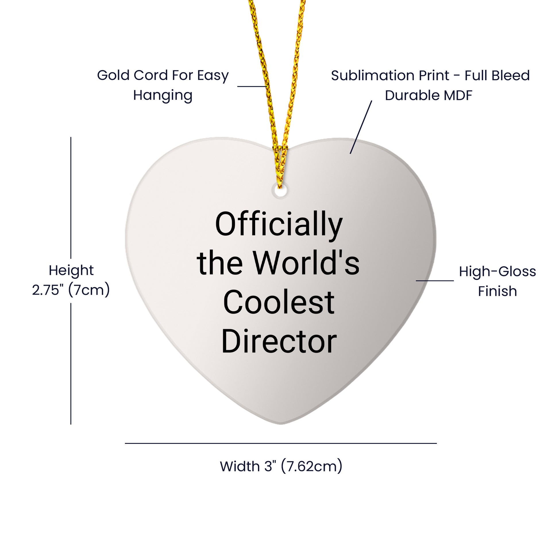 Funny Director Gifts, Officially The World's Coolest, Heart Ornament for Christmas Unique Gifts
