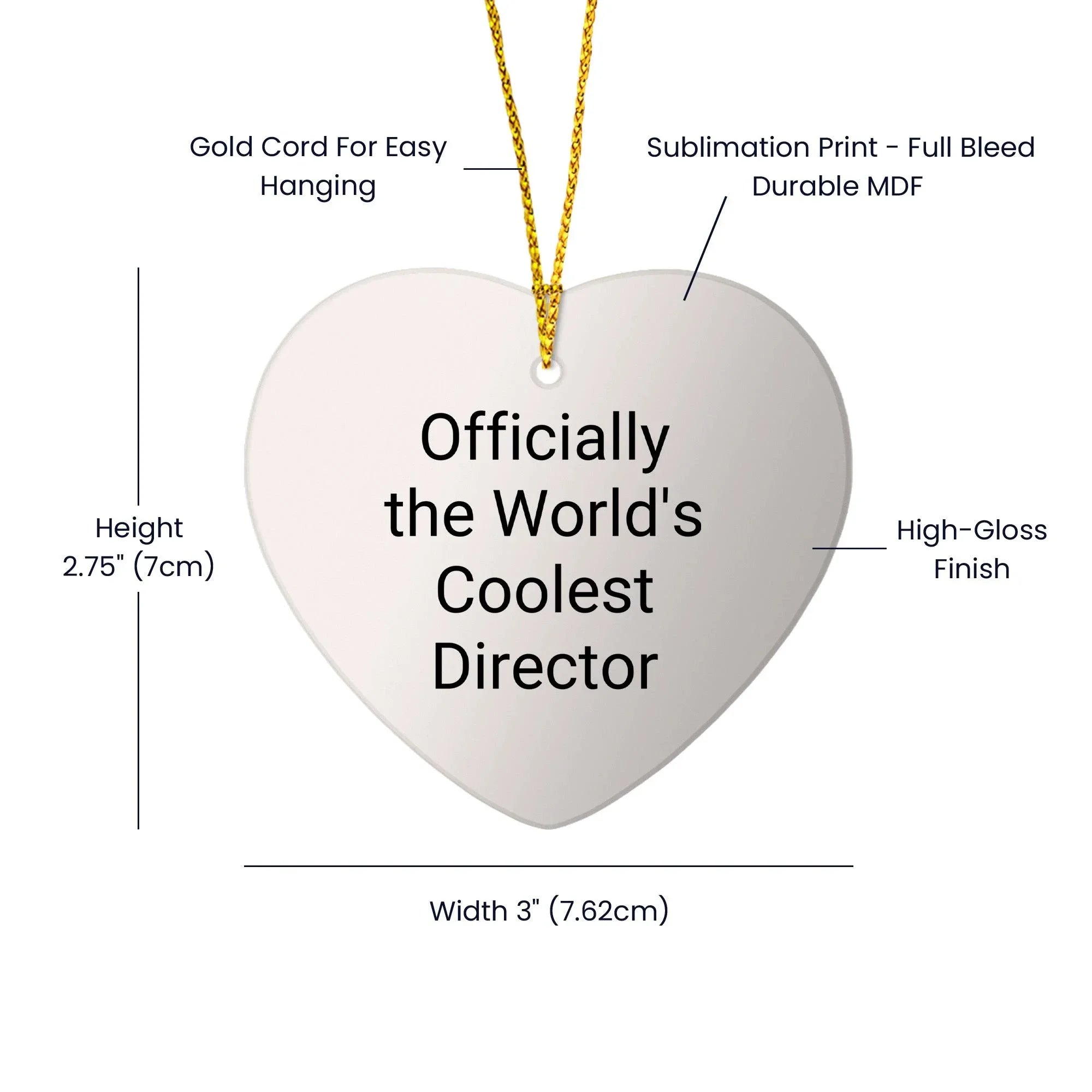 Funny Director Gifts, Officially The World's Coolest, Heart Ornament for Christmas Unique Gifts
