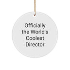 Funny Director Gifts from Friends - Officially The World's Coolest Director Circle Ornament, White, 2.75" Tall, Christmas Unique Gifts for Men, Women, Family
