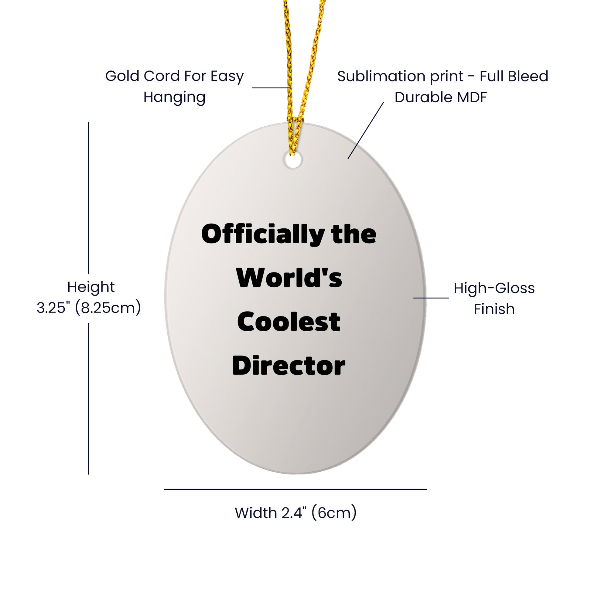 Funny Director Gifts from Friends to 'Officially The World's Coolest Director' Oval Ornament, Christmas Unique Presents