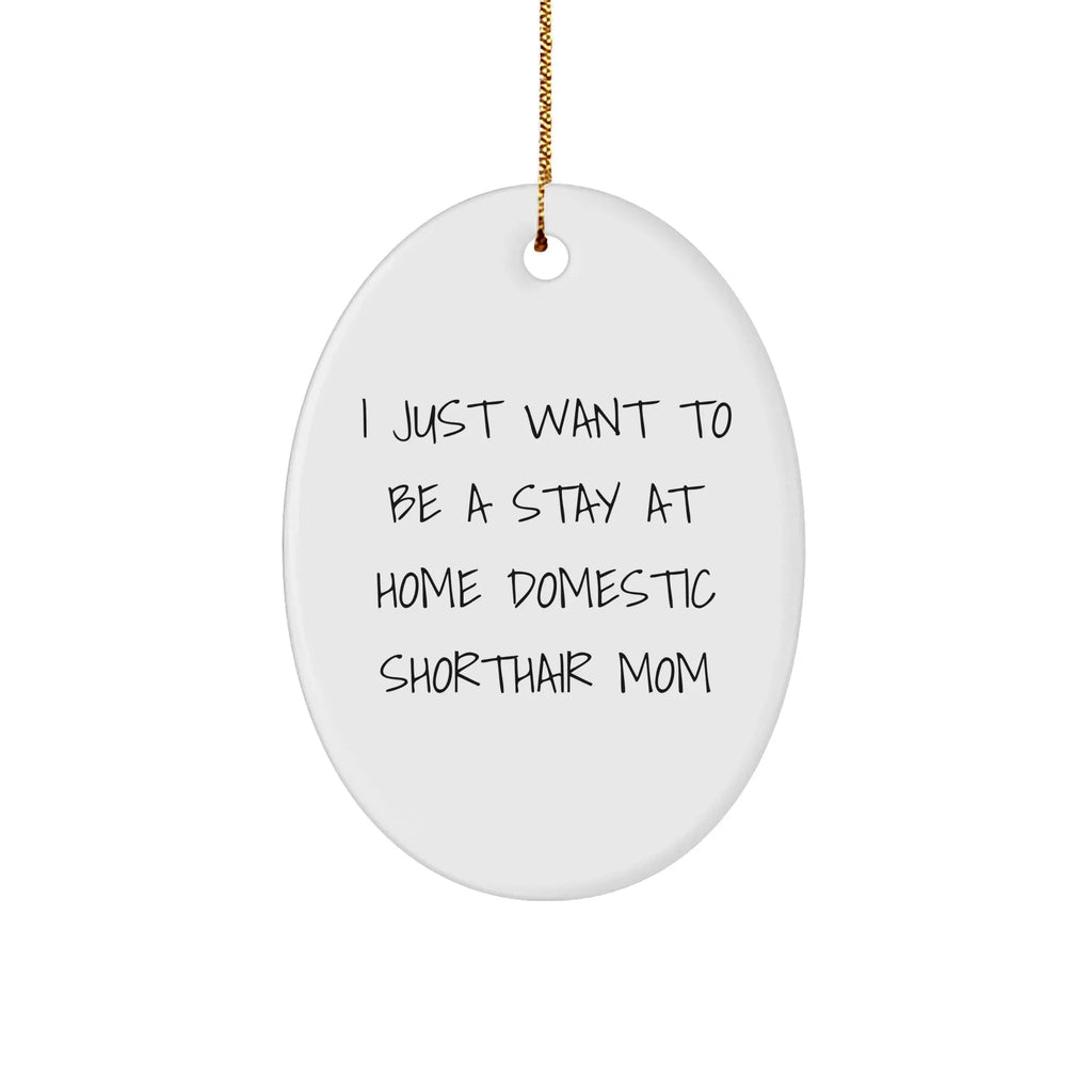 Funny Domestic Shorthair Cat Mom Gifts from Friends for Christmas Unique Oval Ornament, I Just Want To Be A Stay At Home Domestic Shorthair Mom