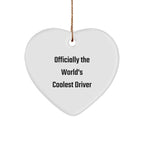 Funny Driver Gifts, Heart Ornament, 'Officially The World's Coolest Driver', Christmas Unique Gifts from Family, Friends, Coworkers to Driver
