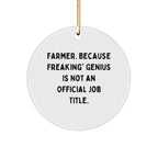 Funny Farmer Gifts - 'Farmer. Because Freaking' genius Is Not An Official Job Title.' Circle Ornament, Christmas Unique Gifts for Men, Women, Friends, Coworkers, Family