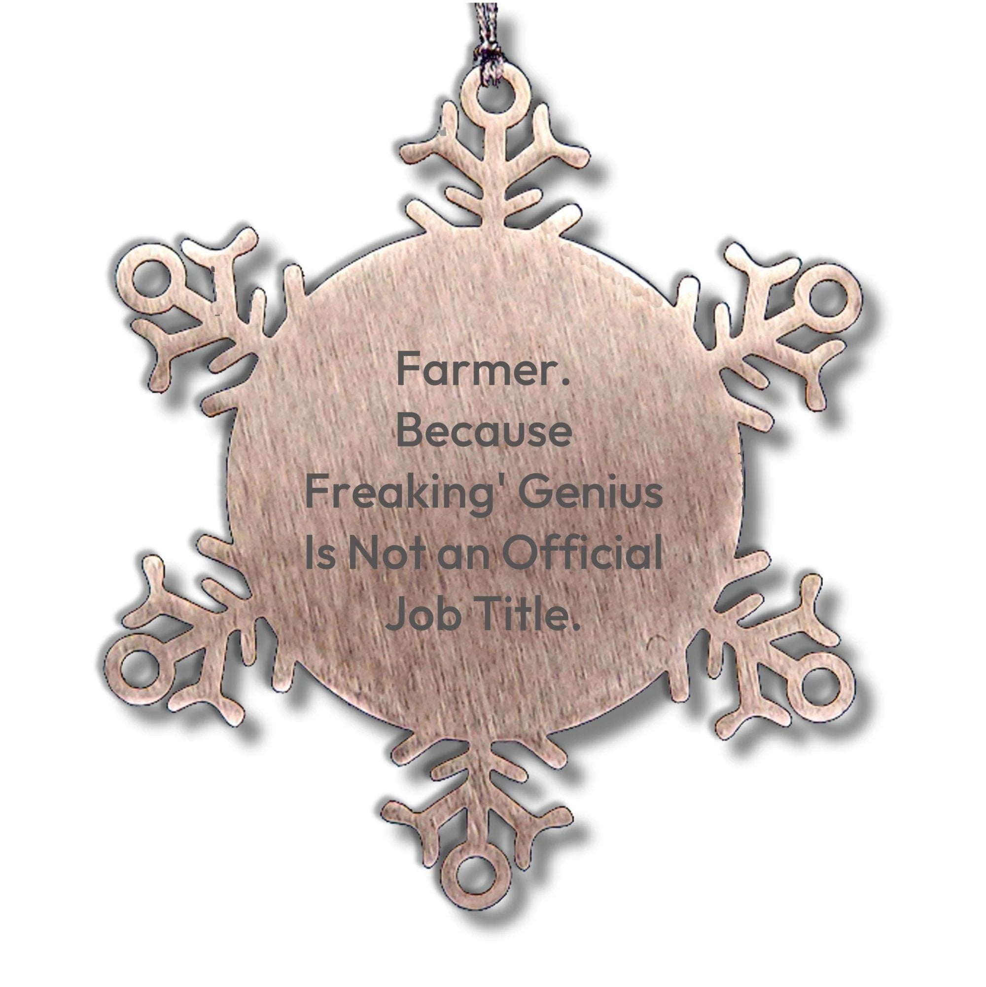 Funny Farmer Gifts: 'Farmer. Because Freaking' genius Is Not An Official Job Title.' Snowflake Ornament, Gifts from Men, Gifts for Farmer, Christmas Unique Gifts