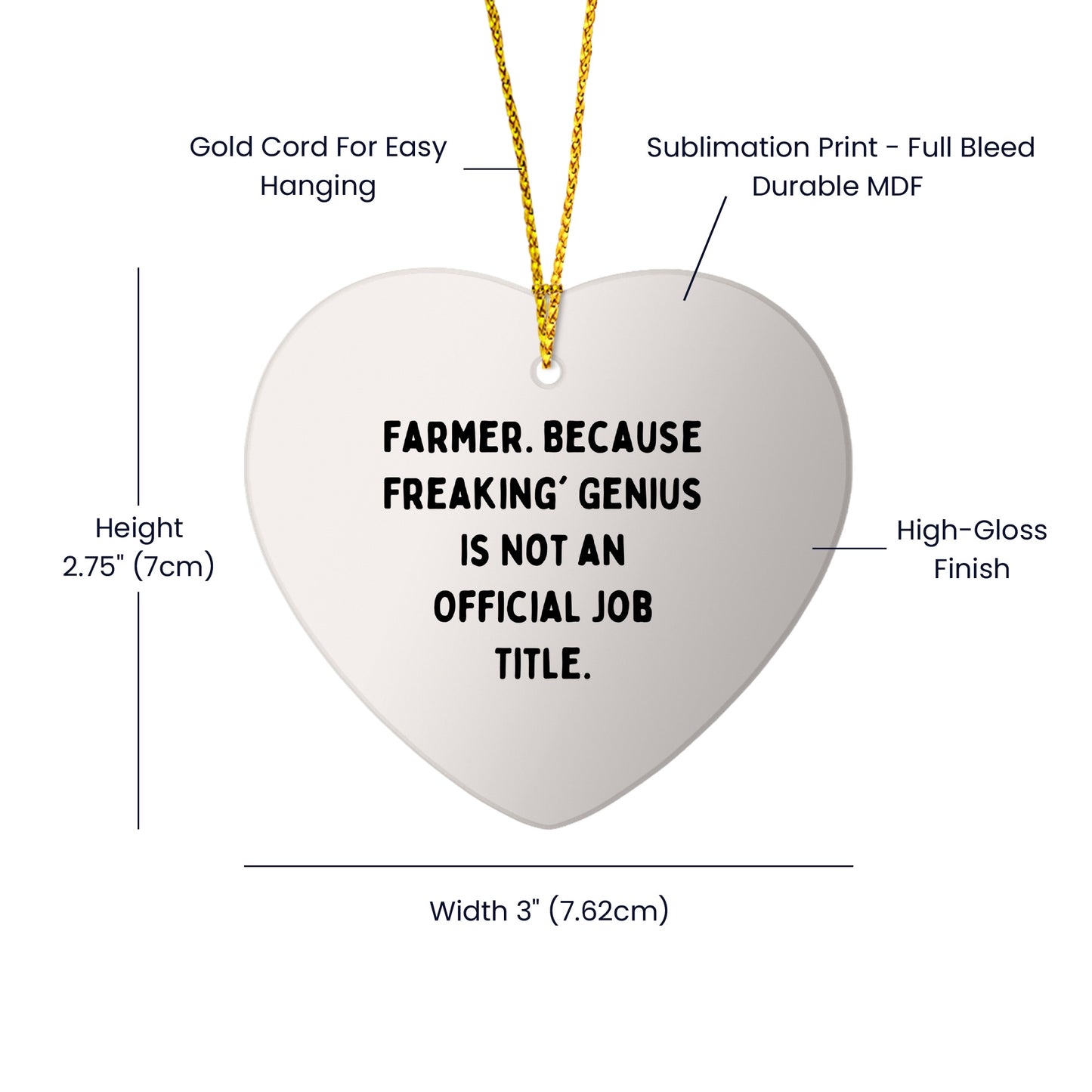 Funny Farmer Gifts, Heart Ornament with 'Farmer. Because Freaking' genius Is Not An Official Job Title.' for Christmas, Gifts from Friends to Family