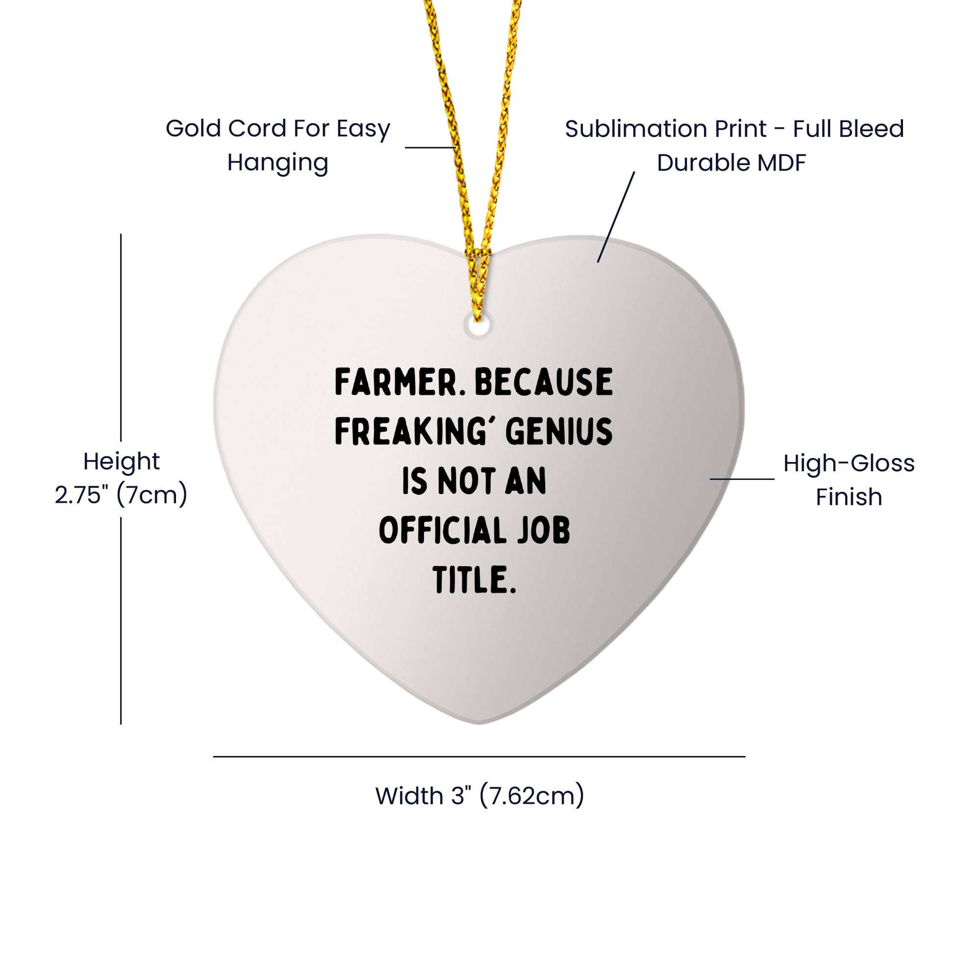 Funny Farmer Gifts, Heart Ornament with 'Farmer. Because Freaking' genius Is Not An Official Job Title.' for Christmas, Gifts from Friends to Family