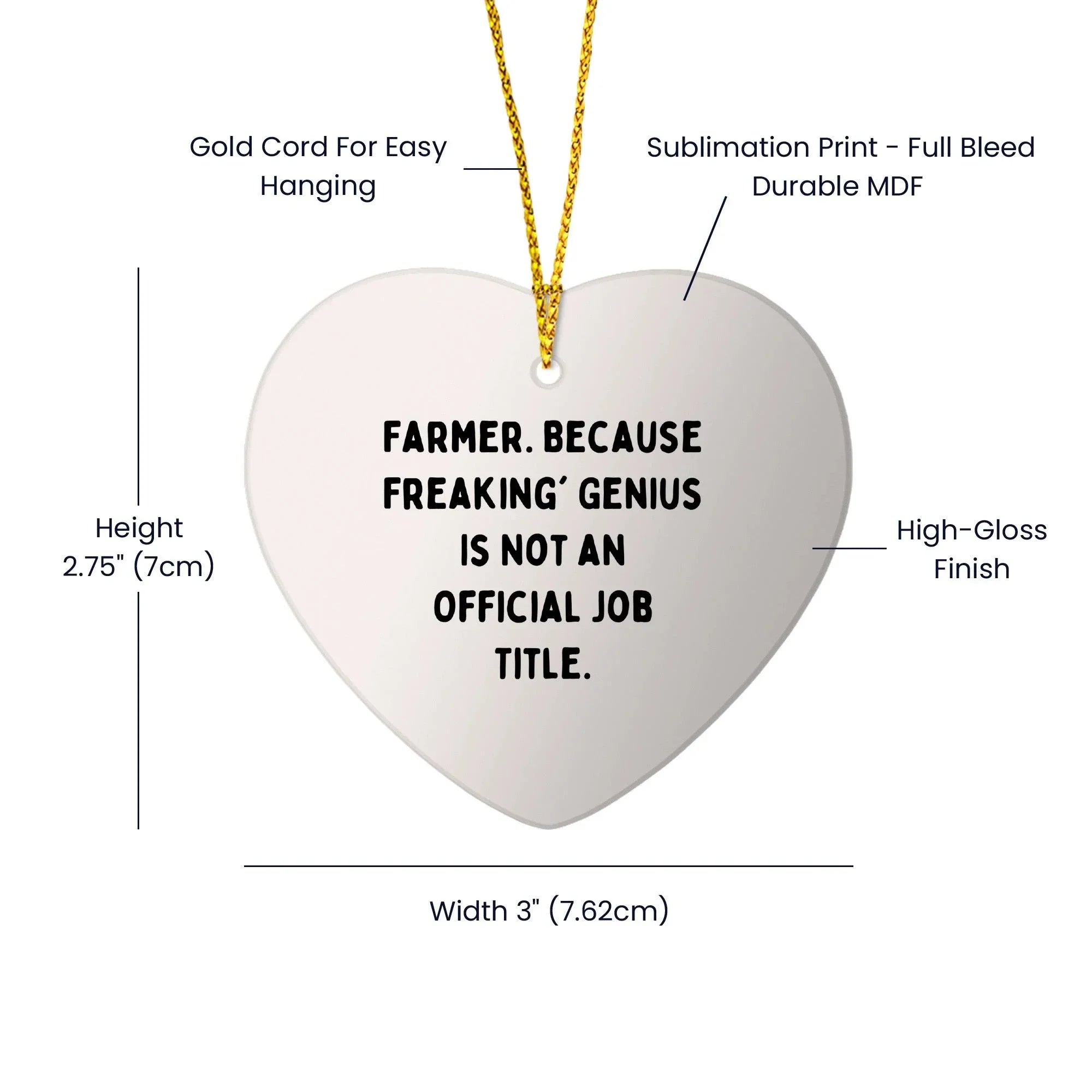 Funny Farmer Gifts, Heart Ornament with 'Farmer. Because Freaking' genius Is Not An Official Job Title.' for Christmas, Gifts from Friends to Family