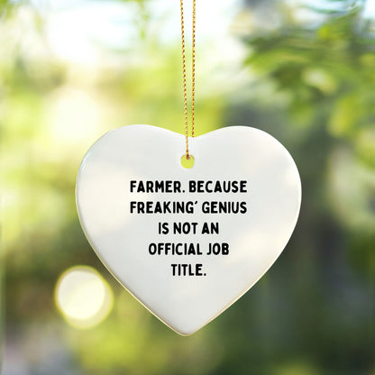 Funny Farmer Gifts, Heart Ornament with 'Farmer. Because Freaking' genius Is Not An Official Job Title.' for Christmas, Gifts from Friends to Family