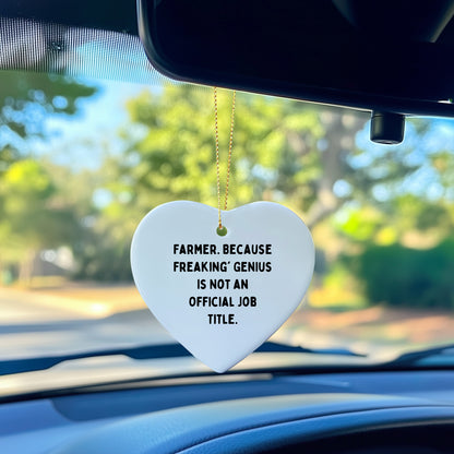 Funny Farmer Gifts, Heart Ornament with 'Farmer. Because Freaking' genius Is Not An Official Job Title.' for Christmas, Gifts from Friends to Family