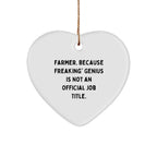Funny Farmer Gifts, Heart Ornament with 'Farmer. Because Freaking' genius Is Not An Official Job Title.' for Christmas, Gifts from Friends to Family