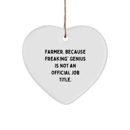 Funny Farmer Gifts, Heart Ornament with 'Farmer. Because Freaking' genius Is Not An Official Job Title.' for Christmas, Gifts from Friends to Family