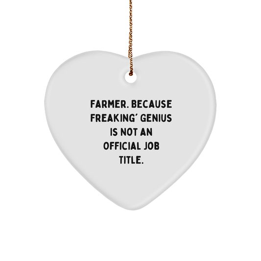 Funny Farmer Gifts, Heart Ornament with 'Farmer. Because Freaking' genius Is Not An Official Job Title.' for Christmas, Gifts from Friends to Family