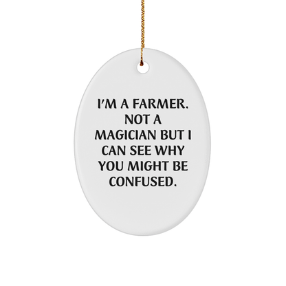 Funny Farmer Gifts - I'm A Farmer Not A Magician, But This Oval Ornament Is A Christmas Unique Gift Idea For Men, Women, Friends, Family