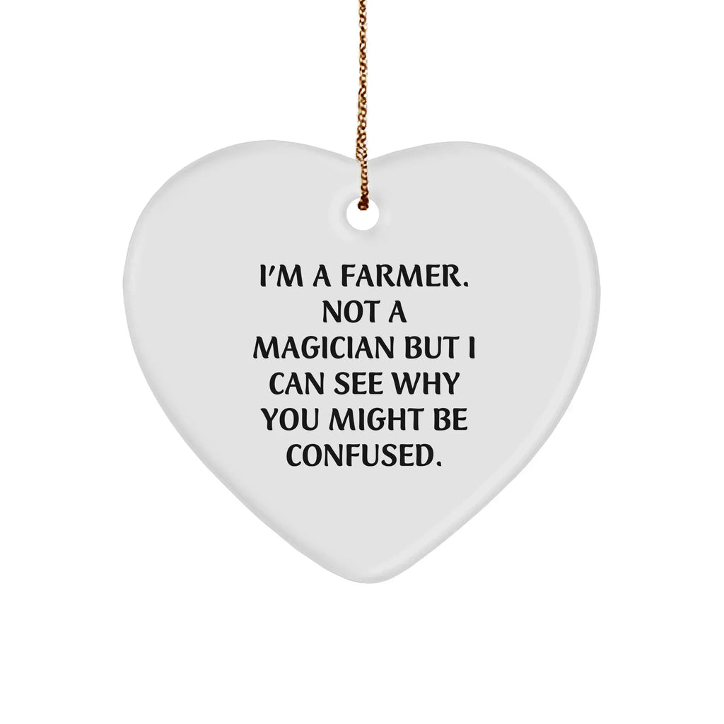 Funny Farmer Gifts for Men from Friends and Family - Heart Ornament with 'I'm A Farmer. Not A Magician...' Quote, Christmas Unique Present