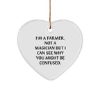 Funny Farmer Gifts for Men from Friends and Family - Heart Ornament with 'I'm A Farmer. Not A Magician...' Quote, Christmas Unique Present