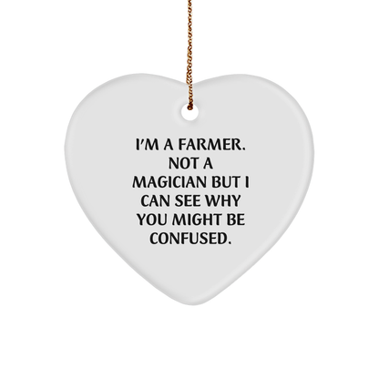Funny Farmer Gifts for Men from Friends and Family - Heart Ornament with 'I'm A Farmer. Not A Magician...' Quote, Christmas Unique Present