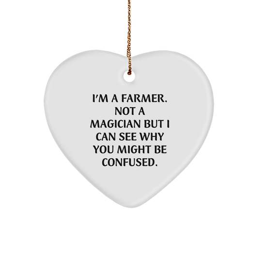 Funny Farmer Gifts for Men from Friends and Family - Heart Ornament with 'I'm A Farmer. Not A Magician...' Quote, Christmas Unique Present