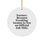 Funny Farmer Gifts from Friends - 'Farmer. Because Freaking' genius Is Not An Official Job Title.' Circle Ornament for Christmas