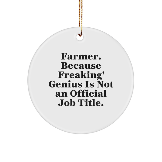 Funny Farmer Gifts from Friends - 'Farmer. Because Freaking' genius Is Not An Official Job Title.' Circle Ornament for Christmas