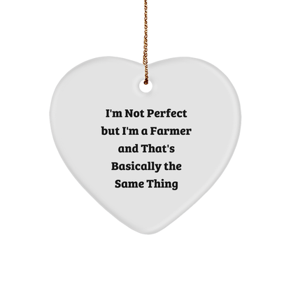 Funny Farmer Gifts from Friends, 'I'm Not Perfect But I'm A Farmer' Heart Ornament for Christmas,