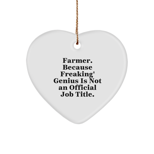 Funny Farmer Heart Ornament Gifts from Friends to Family - 'Farmer. Because Freaking' genius Is Not An Official Job Title.'