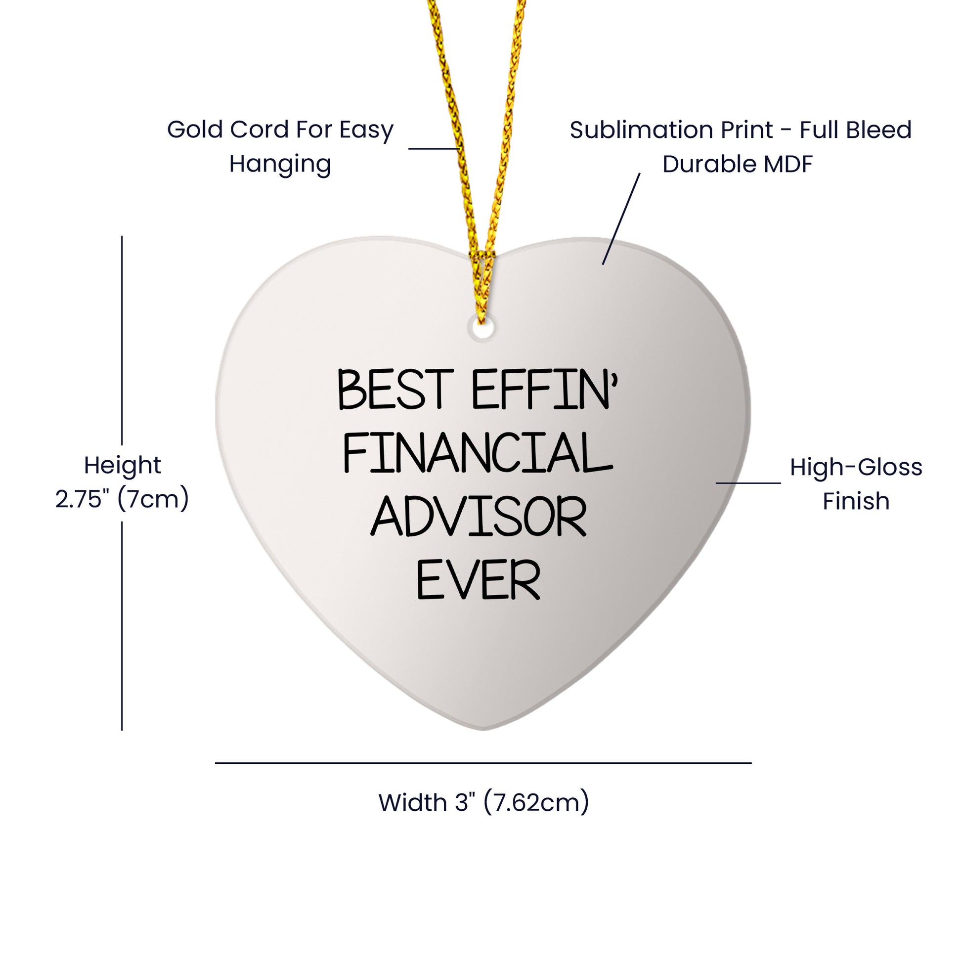 Funny Financial Advisor Heart Ornament, 'Best Effin' Financial Advisor Ever' Gift for Friends, Family, or Coworkers from Men, Perfect for Christmas